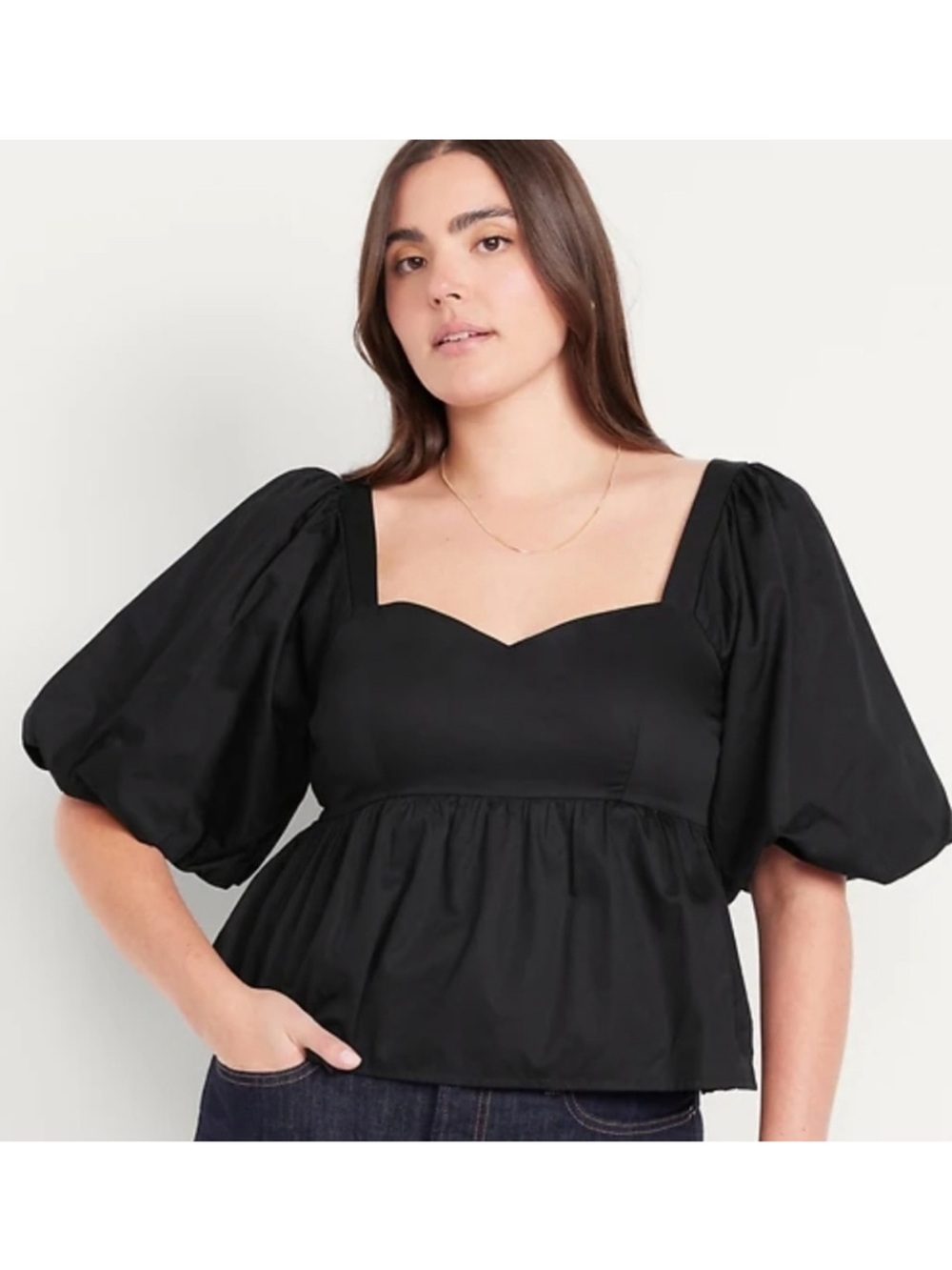Old Navy Black Puff-Sleeve Peplum Top - Scoop Neck